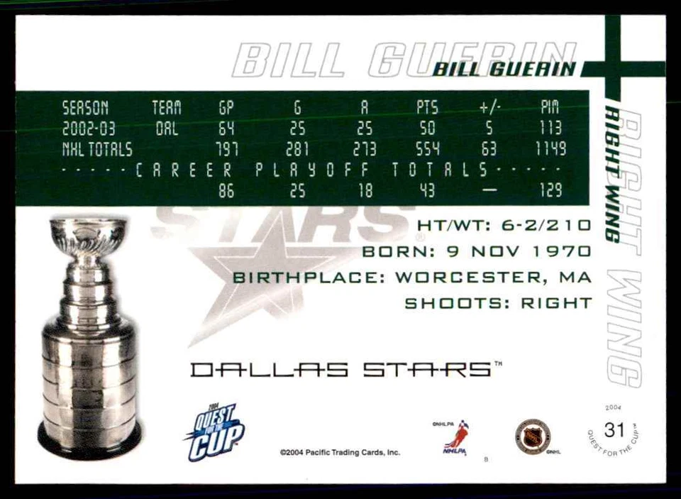 2003-04 Pacific Quest for the Cup Bill Guerin #31 - Image 2 of 2