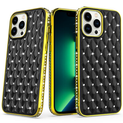 Luxurious Quilted Diamond Case for iPhone 14 Pro - Black