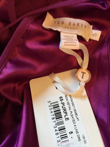 Ted Baker London Women's Emelay Bow Detail Pleated Dress Purple Size 5 USA 12 - Picture 10 of 12