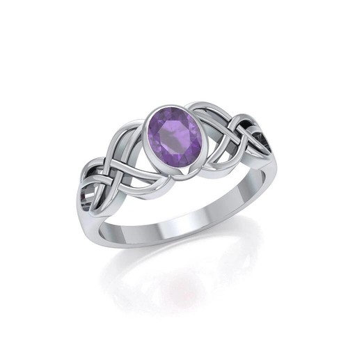 Bague Argent 925 Avec Améthyste Naturelle - Motif Entrelacs Celtique - Taille 5 à 12 - Neuf Avec étiquettes