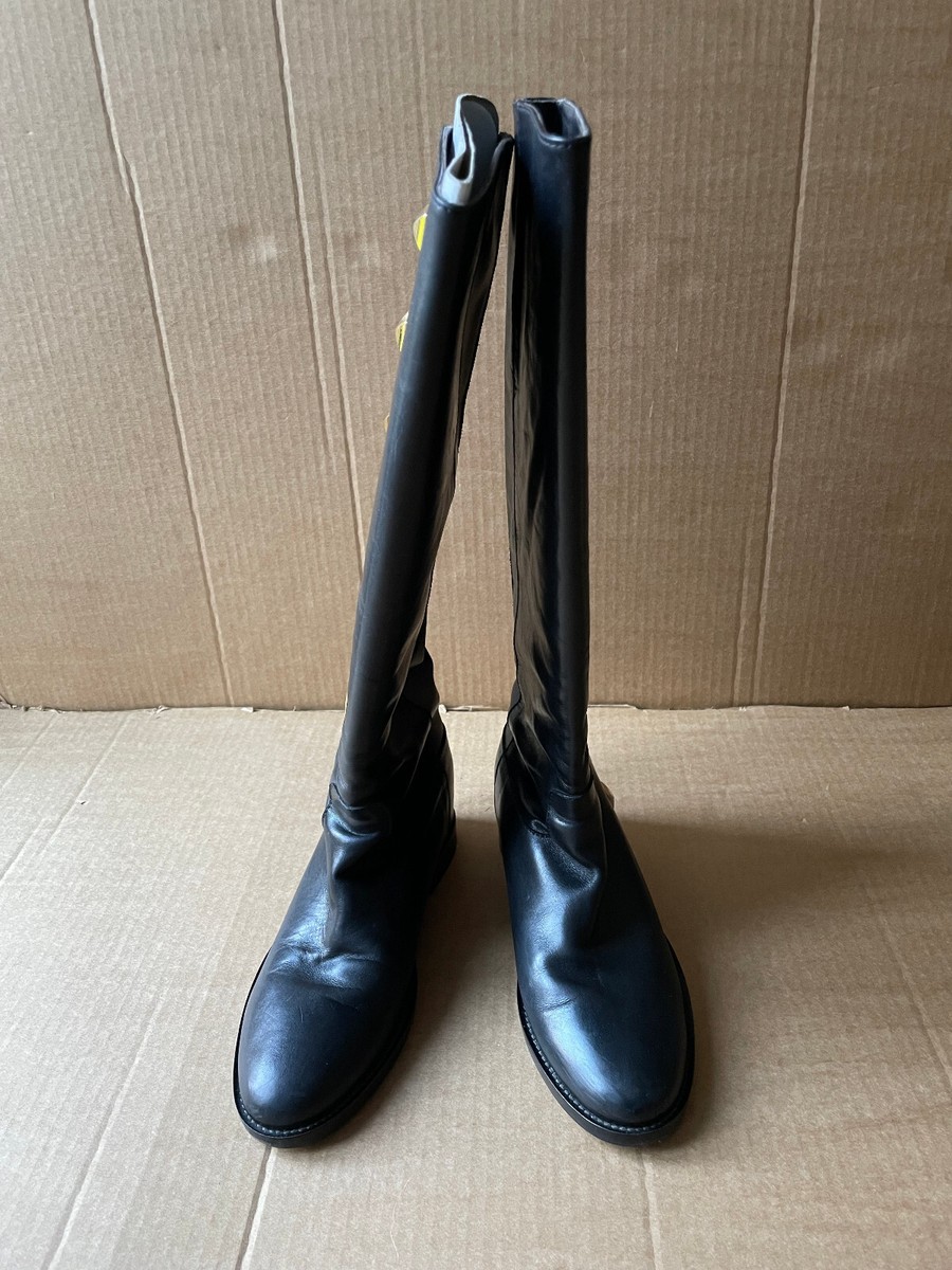 Michael Kors Black Leather Knee Lenght Pull On Boots with Gold