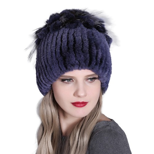 Women's Rex Rabbit Fur Hat Winter Warm Knitted Stretch Beanie Outdoor ...