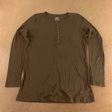 Active Basic Women's Size 3XL Slim Fit Brown Rib Knit Long Sleeve Henley Tee
