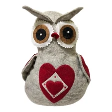 Owl Door Stopper Shelf Sitter Weighted Felt Big Eyes Heart Winter Rustic Read