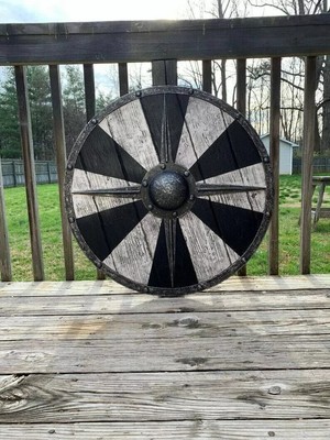 Medieval Shield 24'' Wooden Heavy Metal Fitted Viking Round Shield Halloween Item