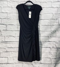 Lauren Ralph Lauren Dress Women’s 8 Black Sheath Jersey Ruffled V-Neck New