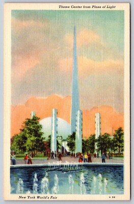 NY Worlds Fair 1939 Linen Postcard Theme Center From Plaza Of Light Trylon