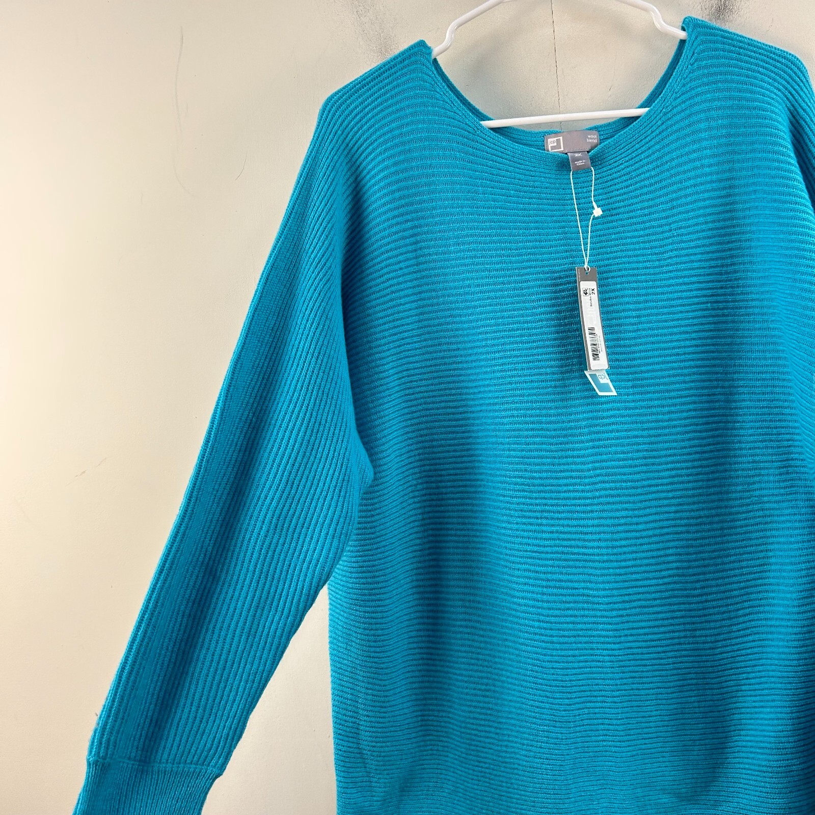 JCPenny Womens 2XL Sweater Top Blue Ribbed L/S Knit Stretch Pullover