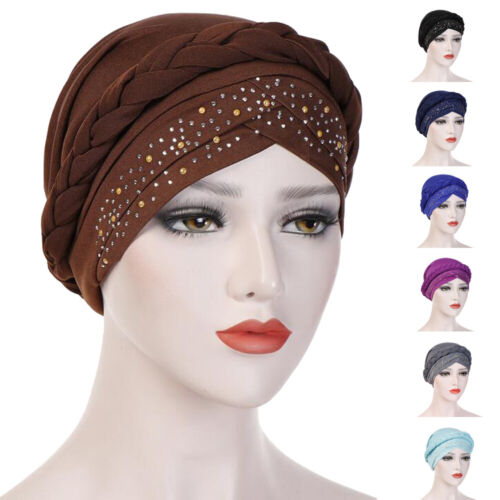 Frauen Muslim Braid Head Wraps Hijab Turban Kopfbedeckung Krebs Soft Chemo Cap - Bild 1 von 16