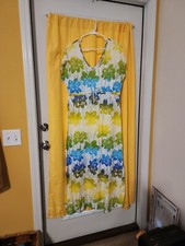 Fresh Produce 100 Cotton Maxi Dress Sz Lg Green, Blue, Yellow Floral Design