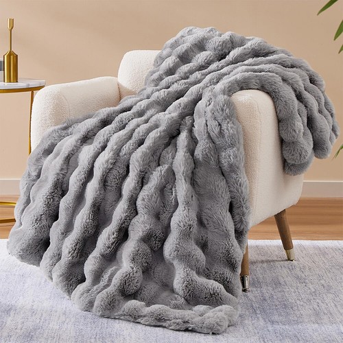 Fluffy Faux Rabbit Fur Throw Blanket Thick Warm Sofa Luxury Soft Office Bedding