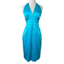 Vtg Adrianna Papell Boutique Evening Halter Plunge Cocktail Dress Blue Size 6
