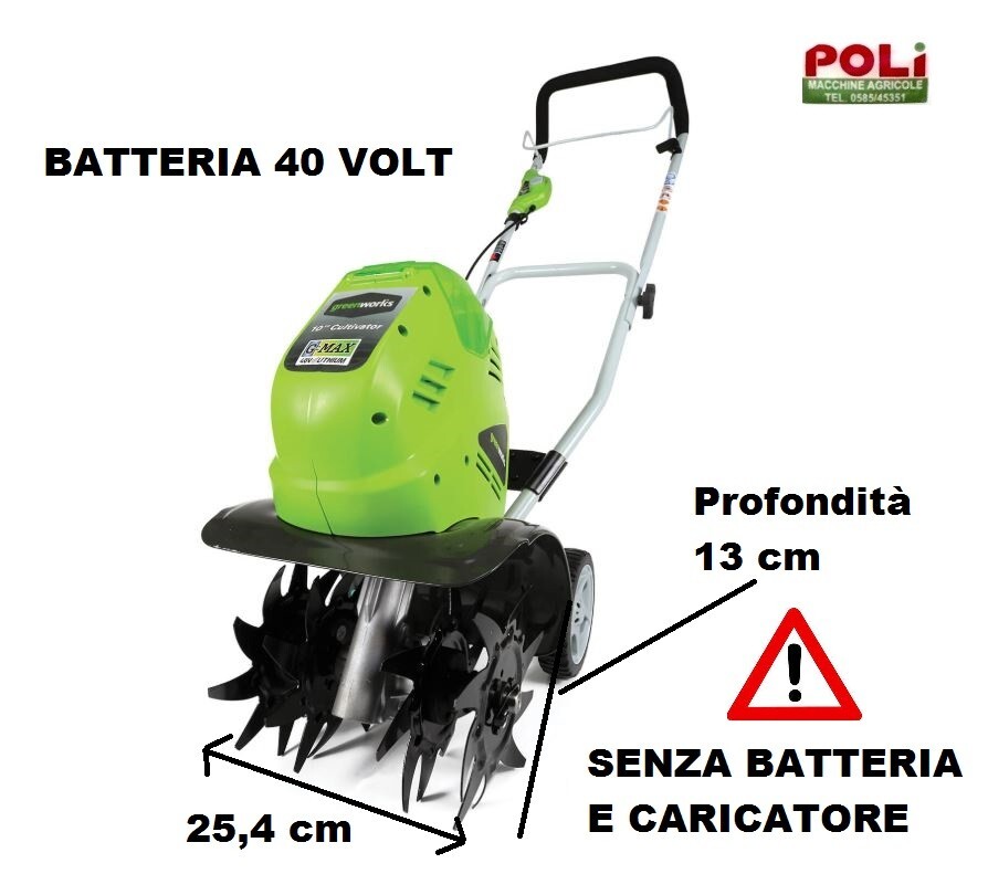 COLTIVATORE MOTOZAPPA A BATTERIA GREENWORKS G40TL SOLO CORPO MACCHINA