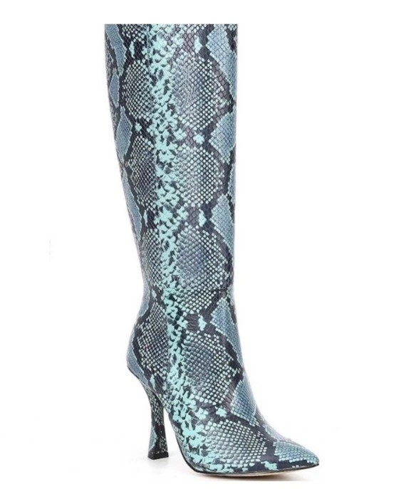 Gianni Bini Lennoxe бирюзовый кожаный змея печать Stiletto колена ботинки Sz 7,5 М - Изображение 3 из 4