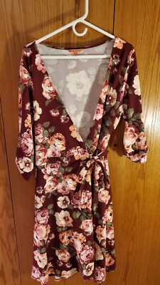 Modcloth Burgundy Pink Floral Wrap Dress 2x | eBay