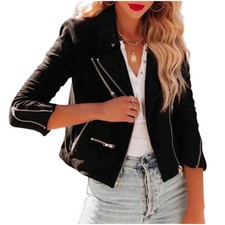 Vici Suede Pocketed Asymmetric Zip Moto Jacket Black Boho Chic Western Acubi S