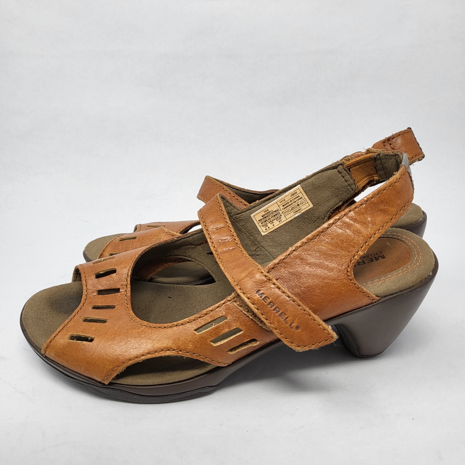 Sandali donna Merrell misura 6 5 in pelle marrone punta aperta