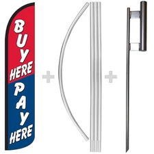 Buy Here Pay Here 15' Tall Windless Swooper Feather Banner Flag & Pole Kit