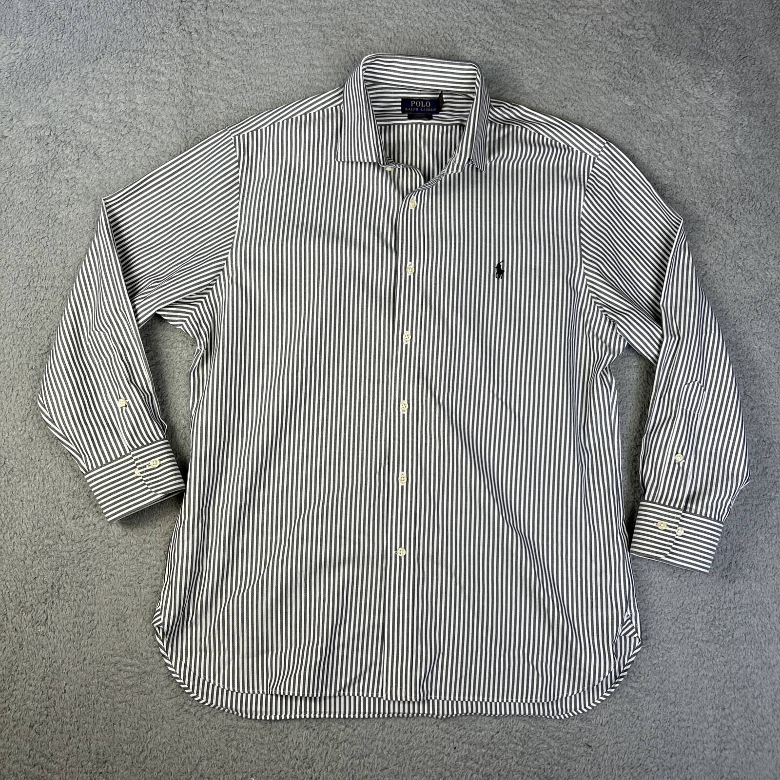 Polo Ralph Lauren camicia uomo 17 5 32 33 grigio a righe nero pony slim facile cura
