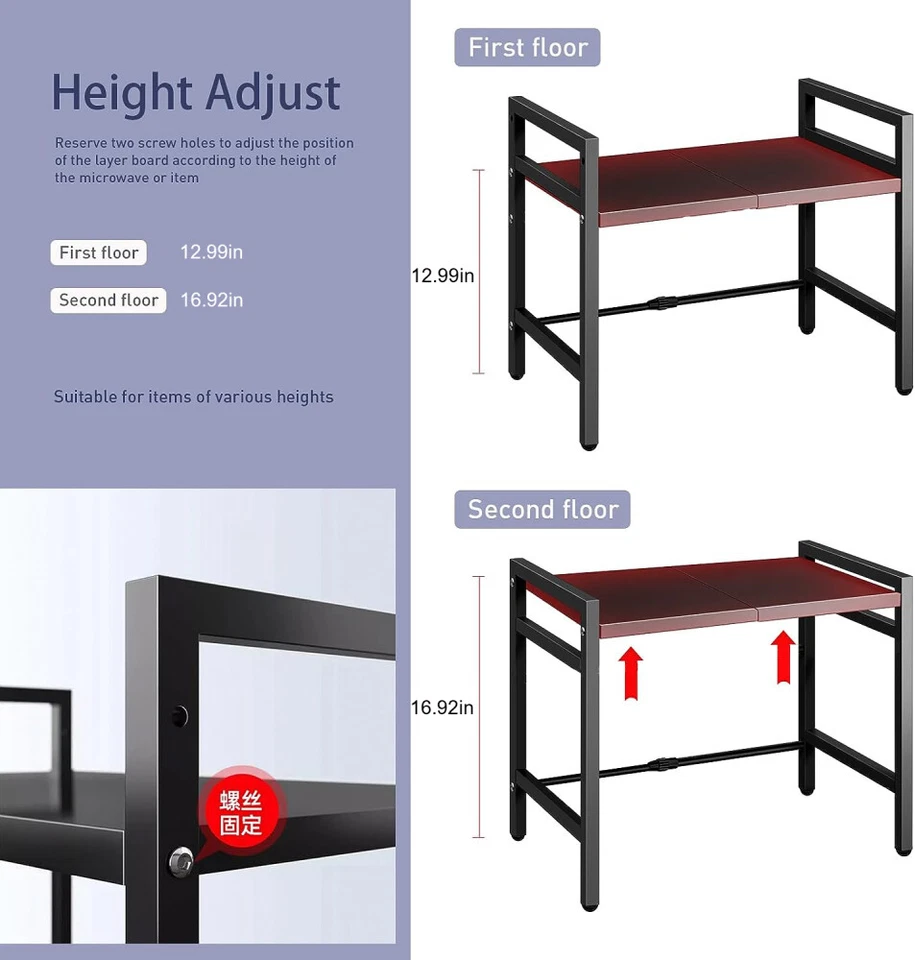Mikrowellenhalter Küchenregal Ausziehbarer Mikrowellenregal Ablage mit 6 Haken - Bild 4 von 4