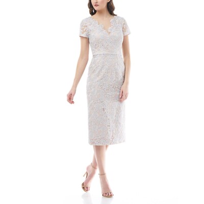 JS Collections Illusion Lace V-Neck Embroidered Sheath Dress, Silver /  Nude, 6 | eBay
