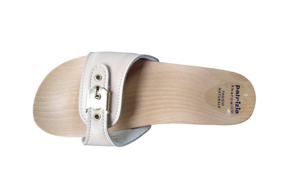 PATRIZIA AZZI 833 BEIGE ZOCCOLI LEGNO UOMO FIBBIA CIABATTE - Immagine 2 di 4