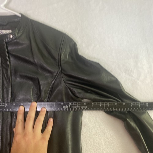 Giacca vera pelle Madison & Max taglia petite M foderata moto aderente nera - Foto 7 di 11