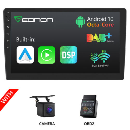 OBD2+CAM+8Core Android Auto 10 Inch 2 DIN Car Stereo GPS Navigation FM Radio DSP - Picture 1 of 23