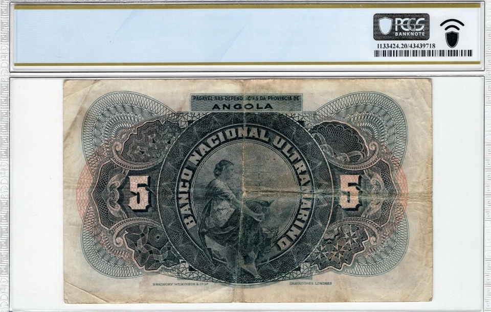 Angola 1921 5 Escudos PCGS Certified Banknote Very Fine 20 Pick 57 - Image 2 of 2
