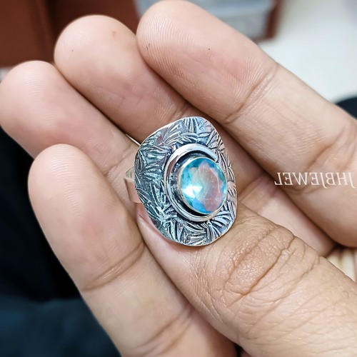 London Blue Topaz Gemstone 925 Sterling Silver Handmade Ring Pretty ...