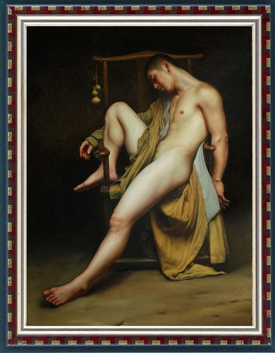 Quadro olio originale fatto a mano arte maschio ragazzo uomo su tela 24"x36"