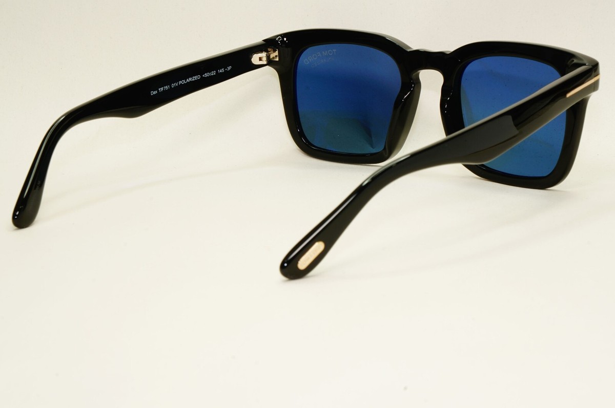 Tom Ford Sunglasses Dax Polarized Black Glossy Square Blue FT0751