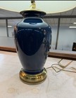 Ceramic Ginger Jar W/ Hatch Top Lamp Art Deco Navy Blue Gold — photo 3