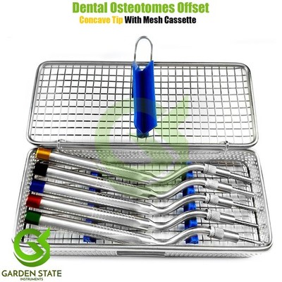 Dental Offset Osteotomes 5-Pieces Concave Instruments Set with Mesh Cassette