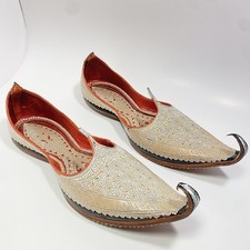 Vintage Mughal Mojari Shoes Curled Toe Zardosi Embroidered Leather Mens 7 used
