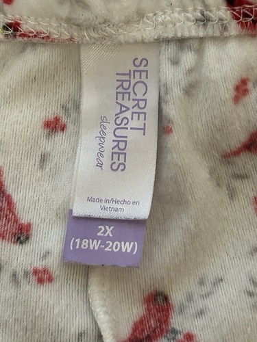 Secret Treasures Size 2X (18W-20W) Cardinal Print Velour Notch Collar Pajama Set - Picture 6 of 14