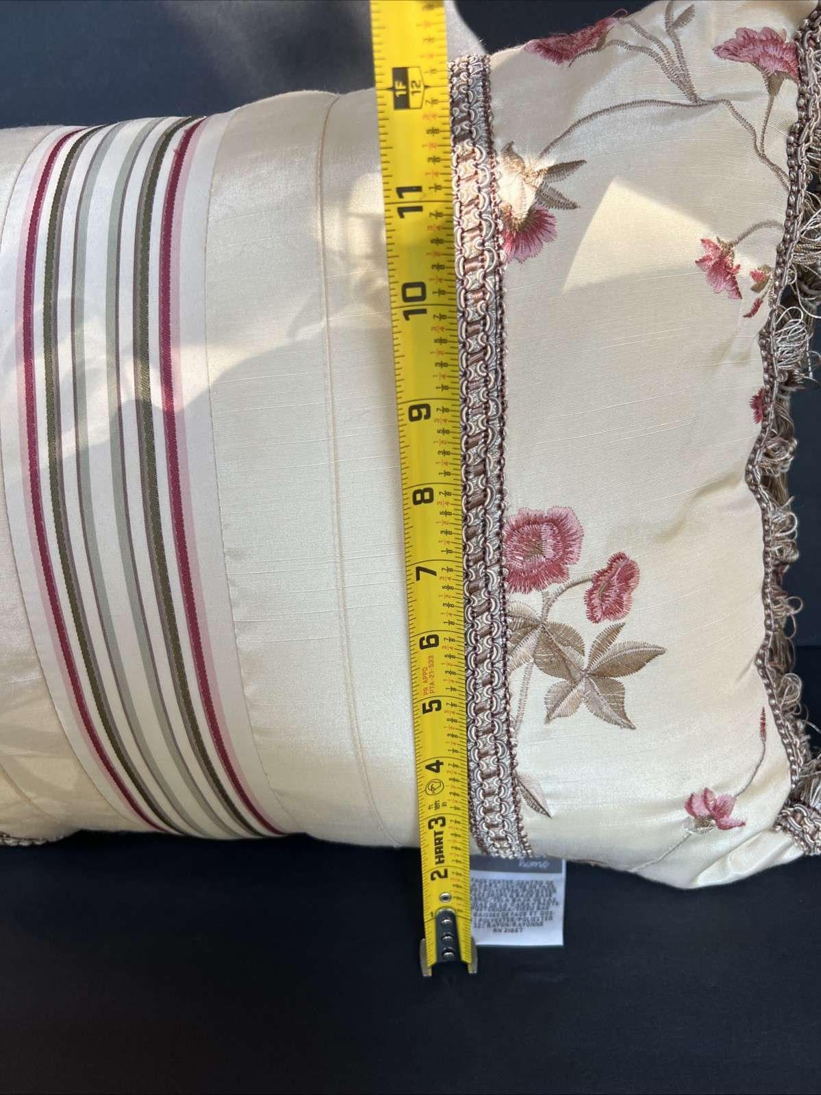 Croscill Rose Garden Floral Throw Pillows x2 16x16 & 16x12 Embroidered Tassels