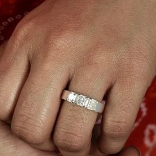 Anello Fascia Diamante Bianco Taglio Principessa Certificato 1,20 Ct Argento 925 - Spedizione Gratuita