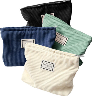 4 Pack Velvet Makeup Bag Cosmetic Bag for Women Large Capacity Corduroy Pouch Zi
