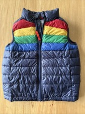 Primary Kids Rainbow Striped Puffer Quilted Puffy Vest Navy Blue Size 8/9 Unisex