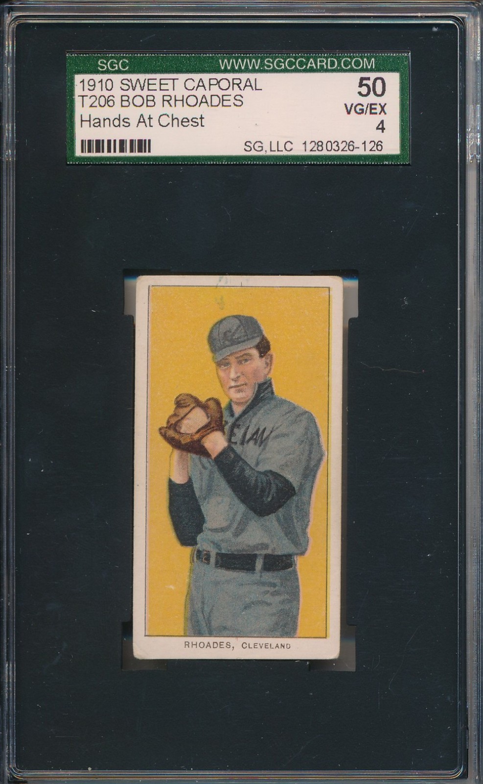 1910 T206 SWEET CAP - BOB RHOADES HANDS AT CHEST - SGC 50 VG/EX 4 (SVSC)