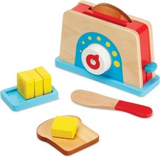 Wooden Toaster Set with Bread and Butter - 9-Piece Play Food Kit