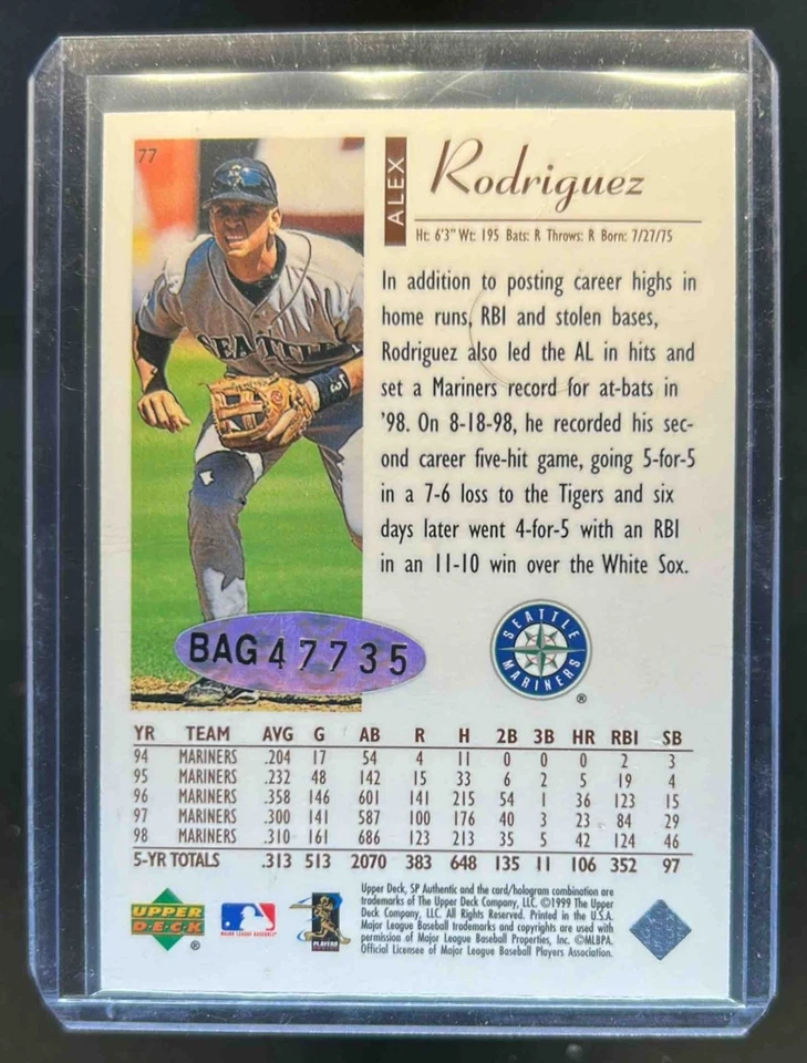 2000 SP Authentic Buybacks Alex Rodriguez 1999 SP Autograph Auto #075/408 - Image 2 of 2