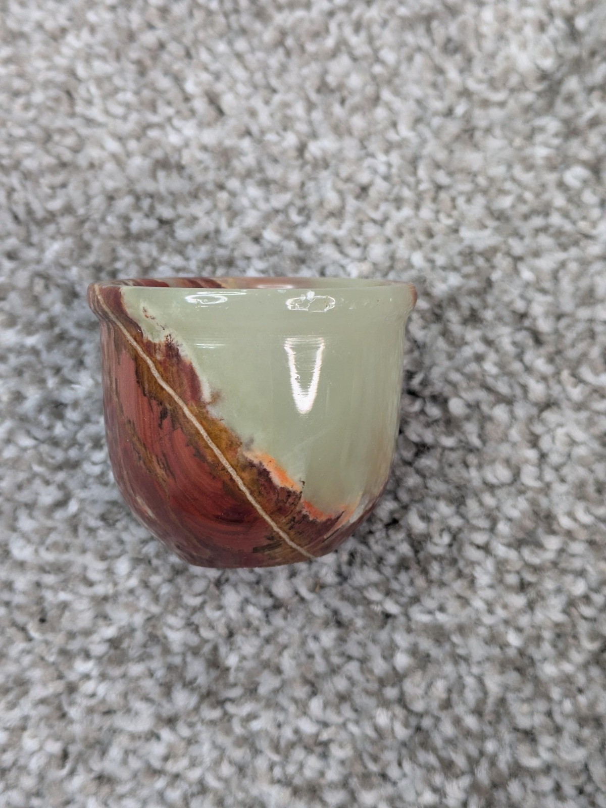 Onyx Stone Shot Glasses Set Of 4 Green Brown Agate Carved Marble Cups Vtg Decor