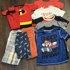 Boys Size 5 Summer Clothing Bundle Lot Sharks Incredibles Mario Dinosaur Shorts