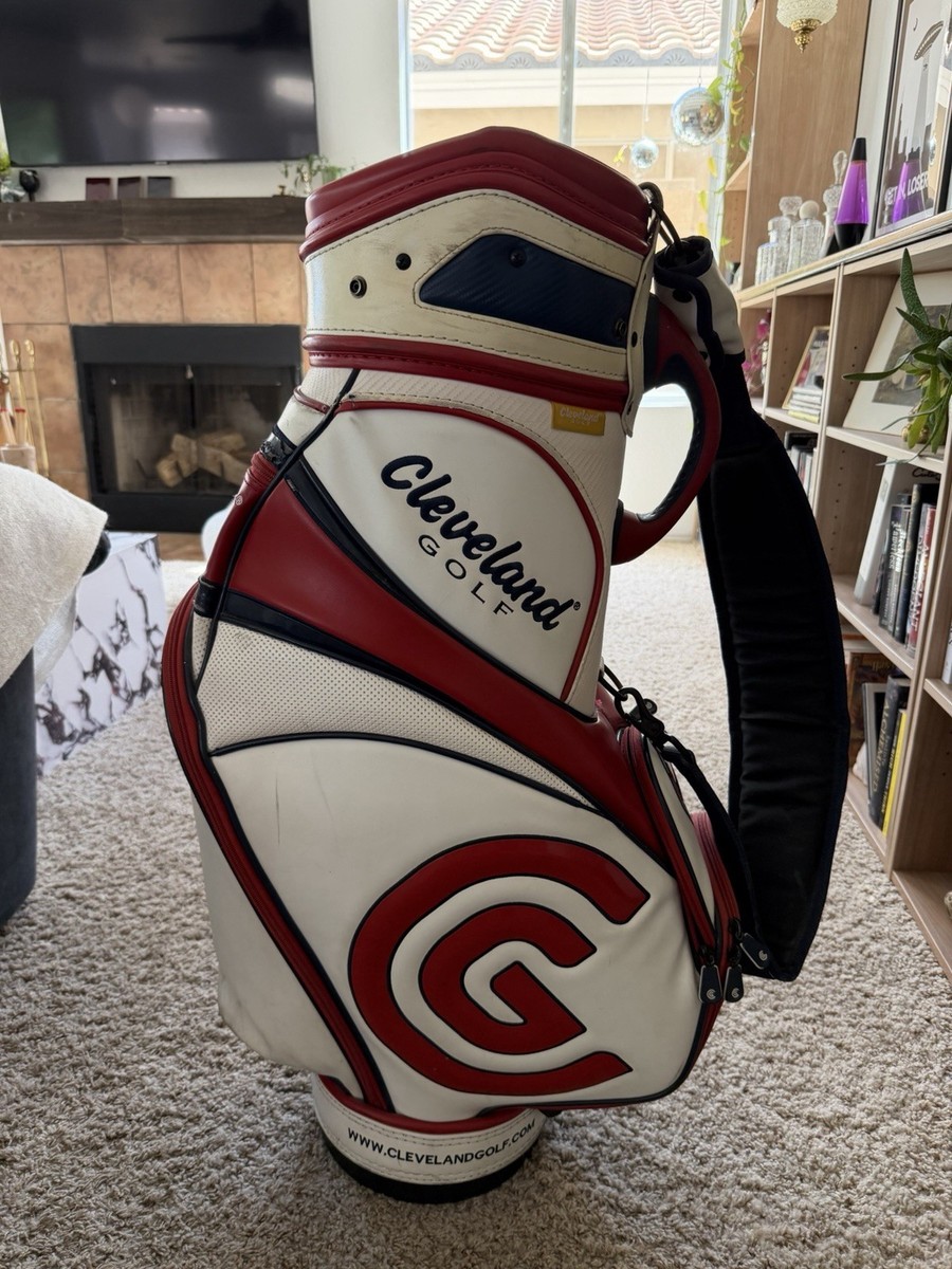 Cleveland Leather Staff Golf Bag White Red Blue 6-Way Divider | eBay