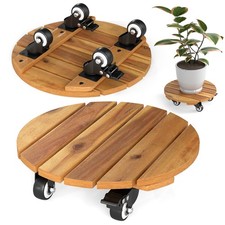 2 Pack Wood Plant Caddy w/ Wheels 360&deg; Lockable Casters for Indoor Outdoor