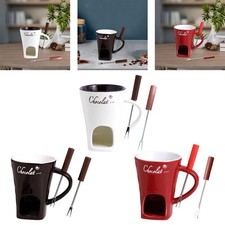 Fonduebecher mit Gabel Keramik Schokoladenschmelztopf Schokoladenfondue Stövchen Becher