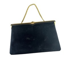 Coblentz Purse Original Vintage Black Satin Evening Clutch Gold Chain