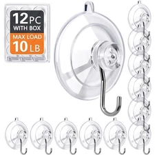 Medium Suction Cup Hooks 12 Pack Clear 1.77 Inch No Trace Reusable Stainless